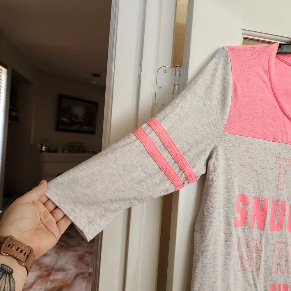 Victoria’s Secret PINK Snuggle Is Real Sleep Shirt Large Gray 3/4 Sleeve Lounge